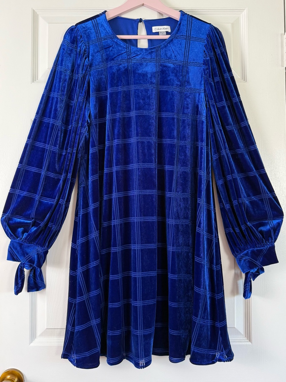NWOT Calvin Klein Royal Blue Windowpane Velvet Burnout Cocktail Dress Size 12